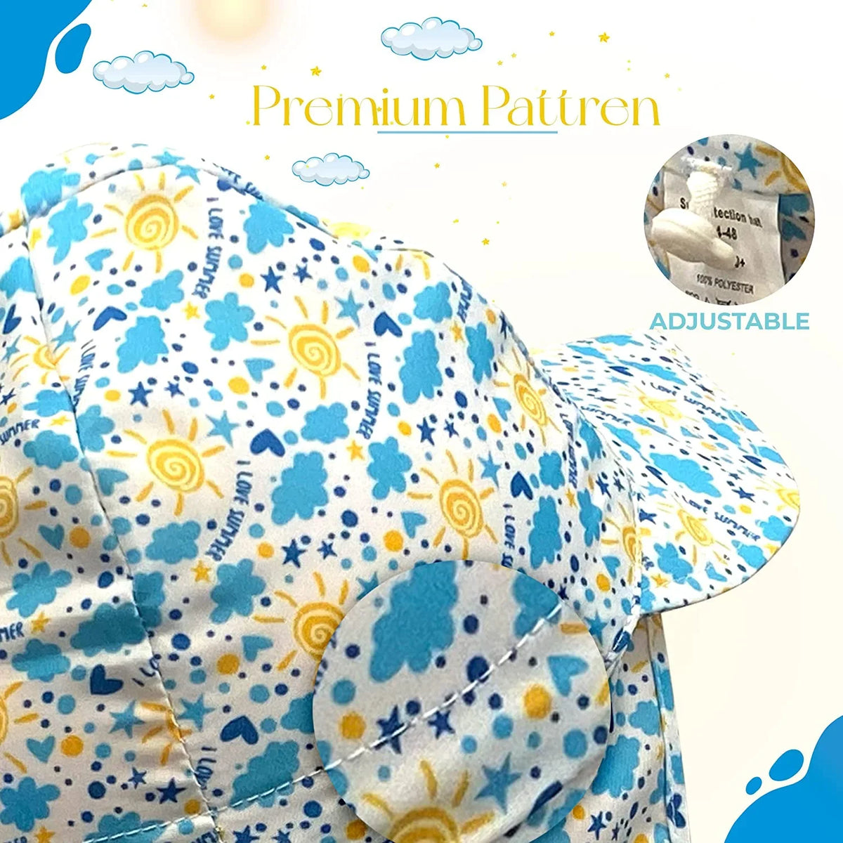 Wide Infant Pool Protection Sunhat Baby Adjustable Summer Toddler Flap Swim Hats Breathable Hat Brim UPF 50+ Beach Sun Play