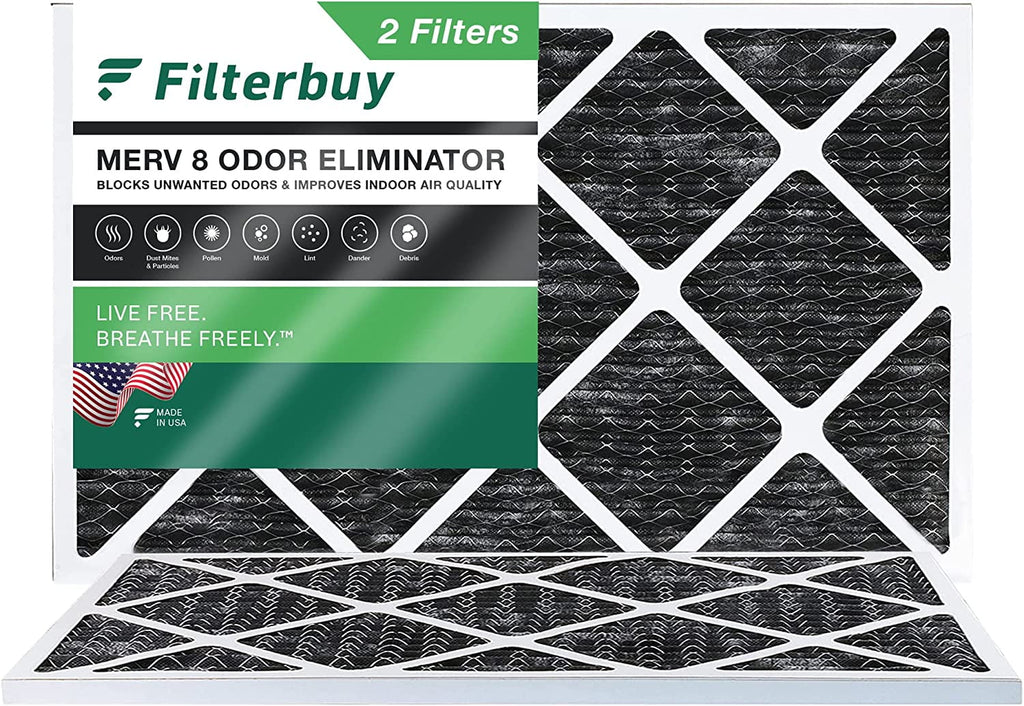 Eliminator AC Pleated with Activated 10x24x1 Air Filters Filterbuy Carbon MERV (2-Pack) Furnace 8 HVAC Odor