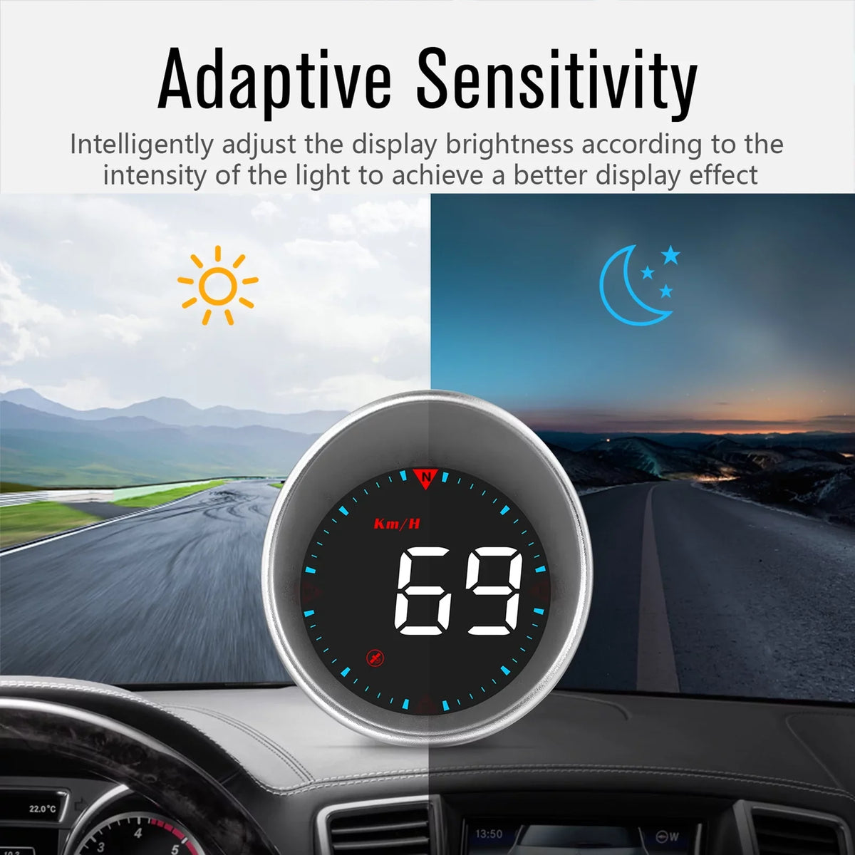 Mileage, Alarm Car Driving Car Compass Display Display Angle, HUD and Fatigue Alarm Head-up Overspeed Driving Digital Speedometer