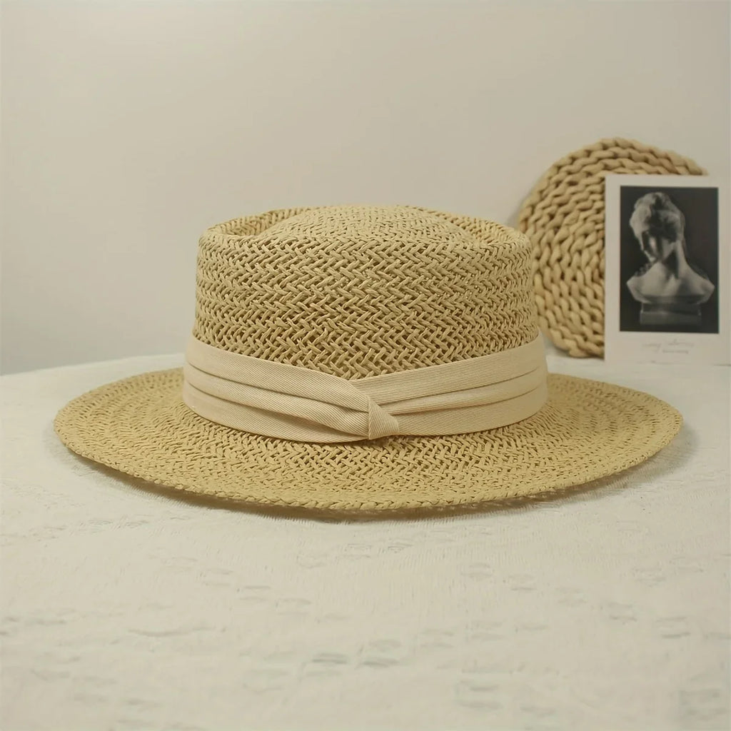 Vacation Jkzcp Braided Wide Brim Hat Vintage Handmade Sun Flat Protection Straw 1pc Top Sun Beach Hat
