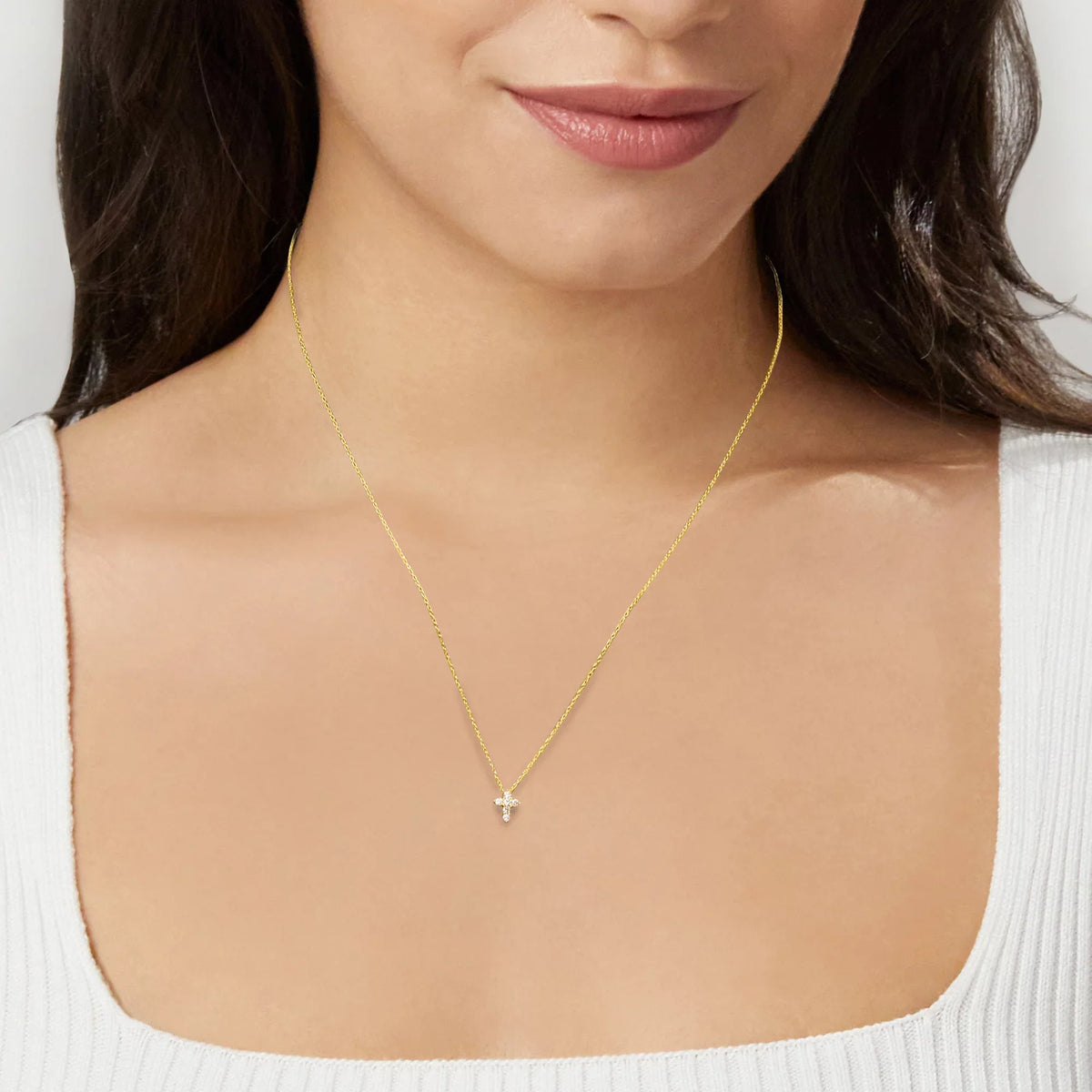 Cross Diamond 0.10 Adult in Pendant Women's, 10kt t.w. Canaria Gold, Yellow Necklace ct.