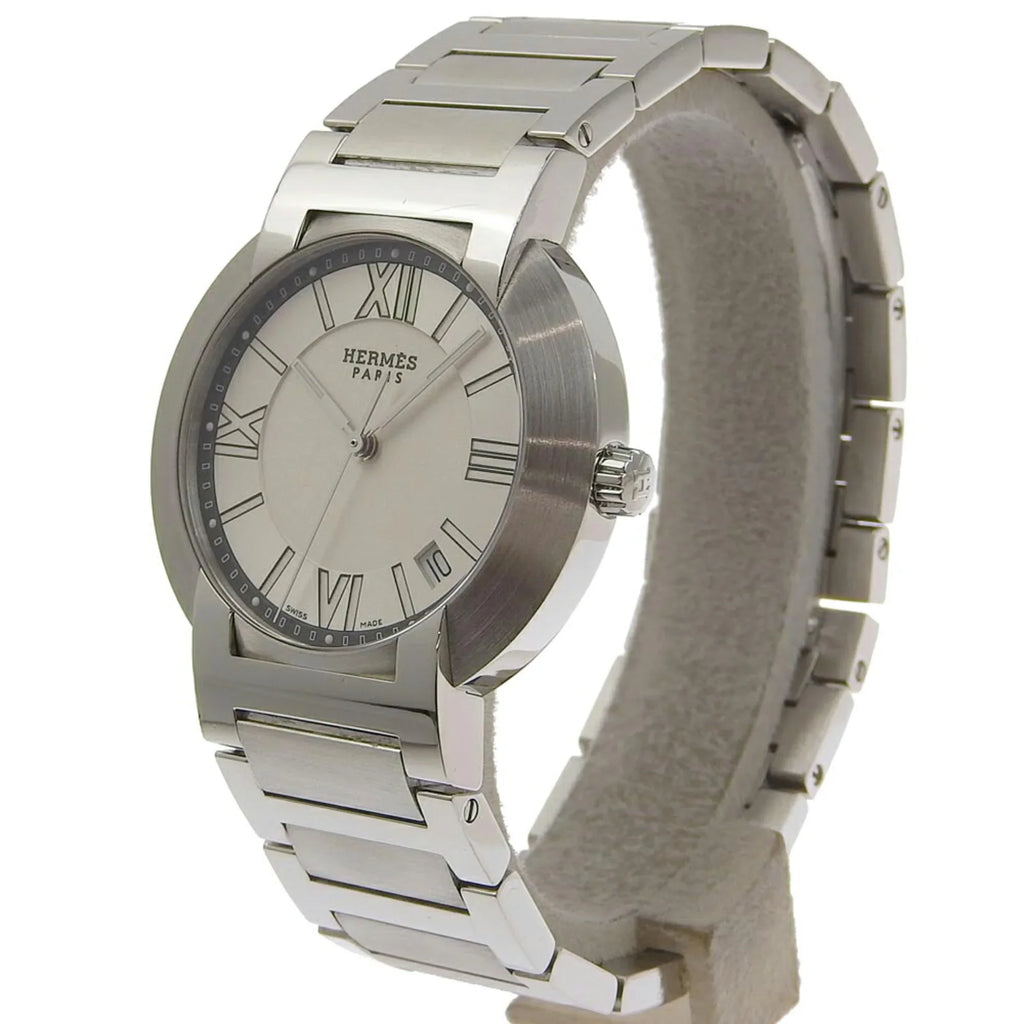 Hermes Steel Pre-Owned Watch White Dial Nomad Silver Stainless Display Quartz (Fair) NO1.710 Men's Made Swiss Analog