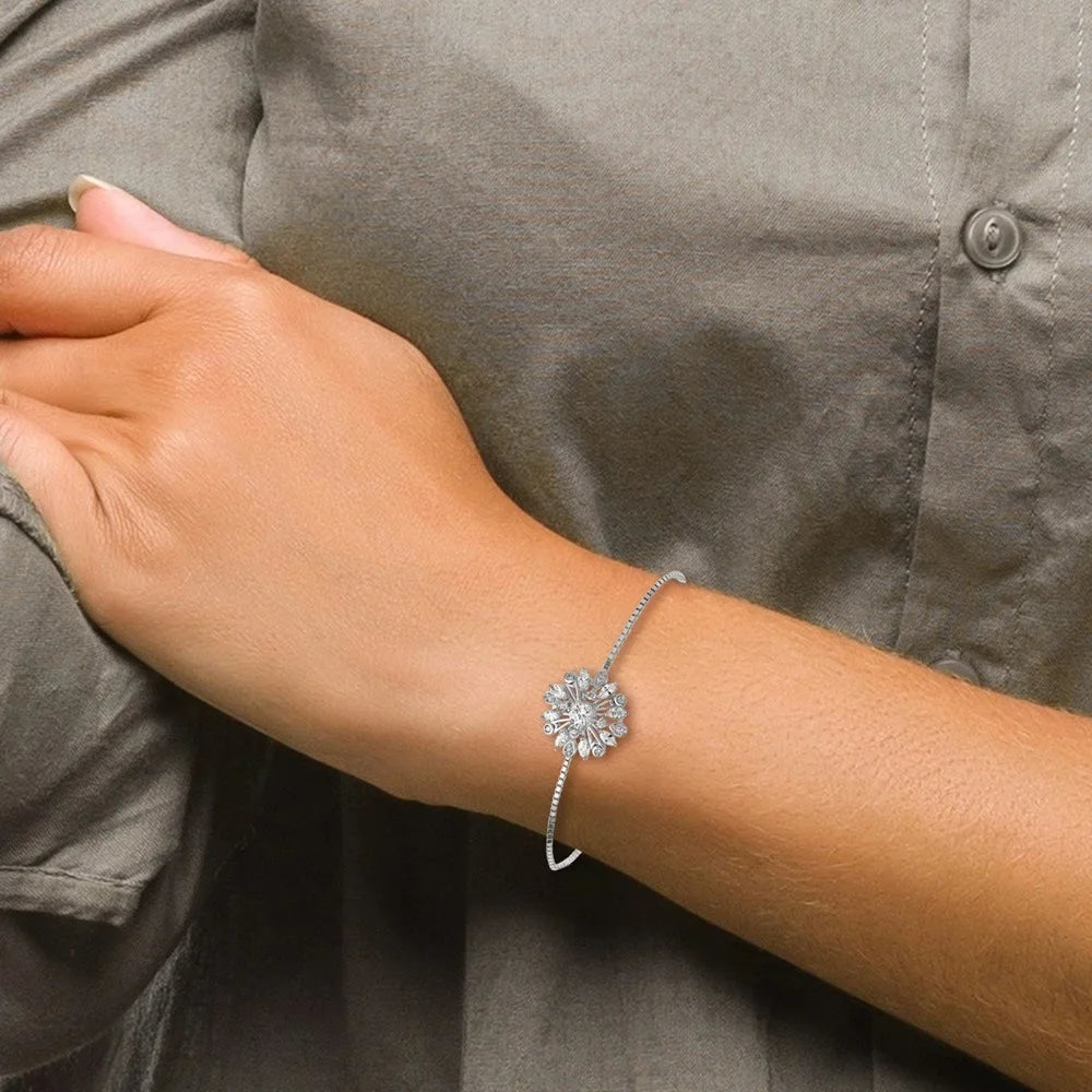 wristband CZ Silver Bolo Women Adjustable Rhodium-plated for 925 Auriga Floral Sterling