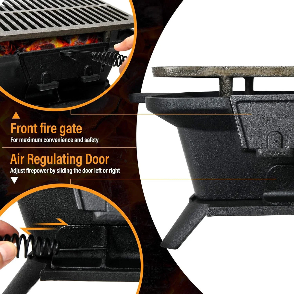 Cooking Grilling Grill for Regulating Camping Charcoal Fire Portable Door, Outdoor Patio Grill, Grill Cast with BBQ Air Backyard Grill Iron Double-sided Hibachi Net, Perfect Picnic Gate,