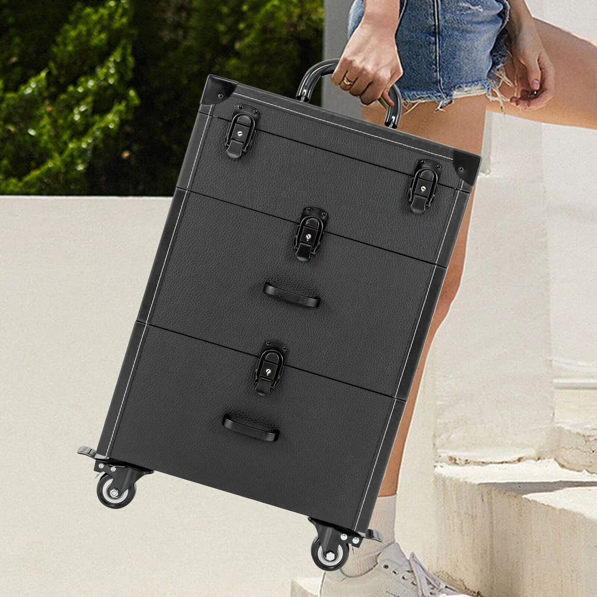 Luggage Case Miumaeov Storage Nail Polish Organizer Box Cosmetic Professional Train Rolling Makeup Trolley