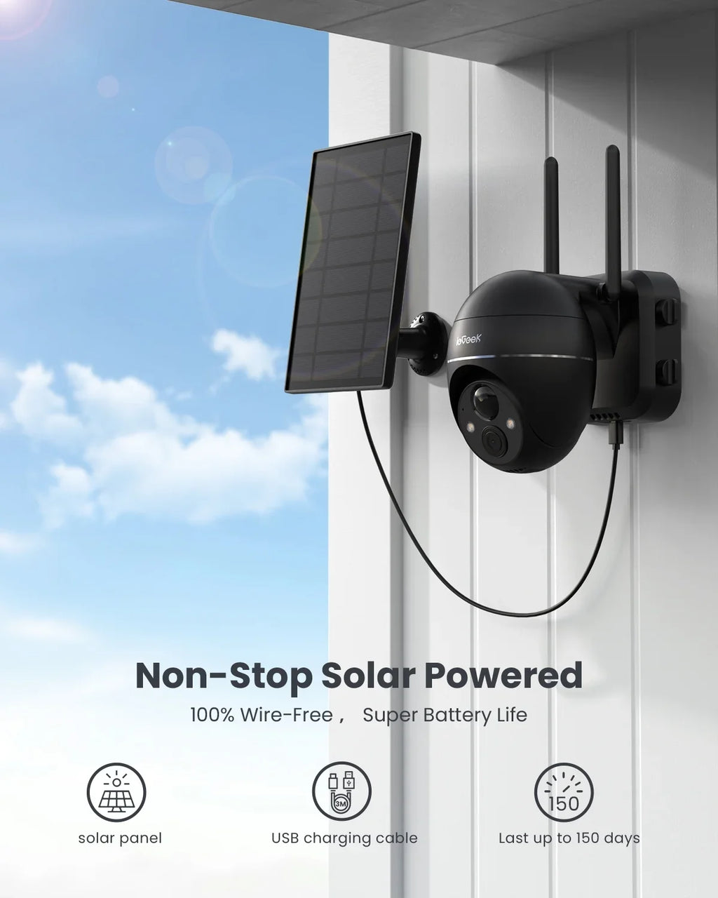 Outdoor Night PIR Camera Solar Outdoor Security 2K/3MP & PTZ Alexa Motion Detection, Surveillance with Work Color 360° Vision, View, Spotlight Camera WiFi, Siren, with Wireless