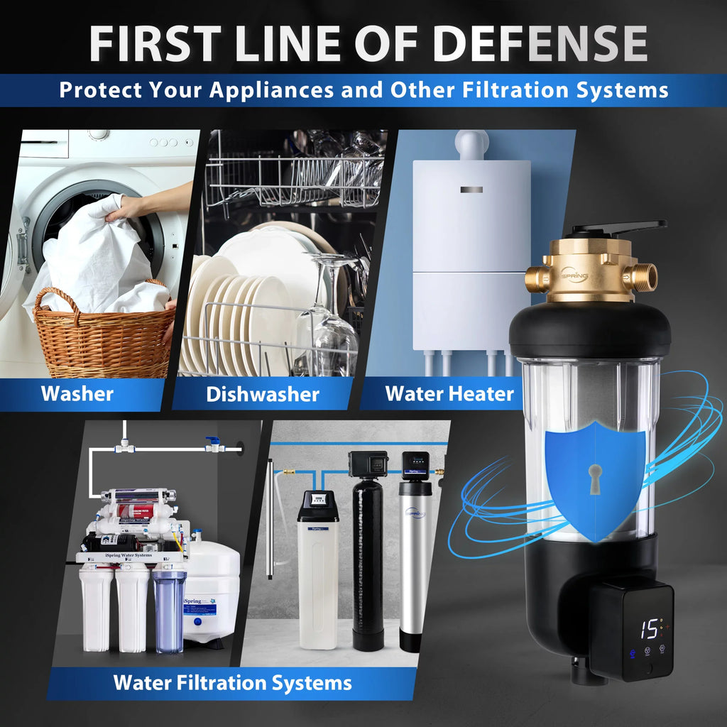and Water Touch-Screen WSP500ARJ-BP Whole with Bypass, Clear 500 Upgraded Spin-Down Flushing, Prefilter, iSpring Size, House Modes, Auto Microns 4 Jumbo Reusable, Housing, Flushable Sediment Filter
