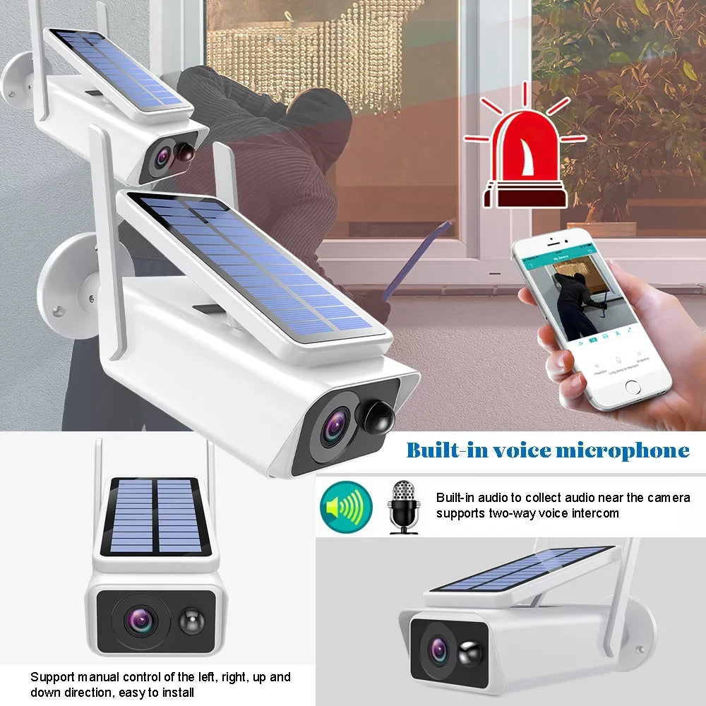 Wireless with Security Night Detection, Solar Talk, PIR Outdoor Panel, Security 2-Way Outdoor, Solar Vision,Waterproof, Cameras Camera White DFITO