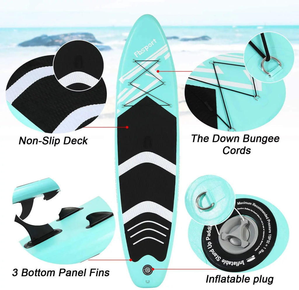 Paddle 10 Surf Stand Brushed Stance, Deck, Standing Bag, Green Ft. Carry and Inflatable FBsport Wide Control, with Thickening Complete Board up Boat, Accessories Non-Slip