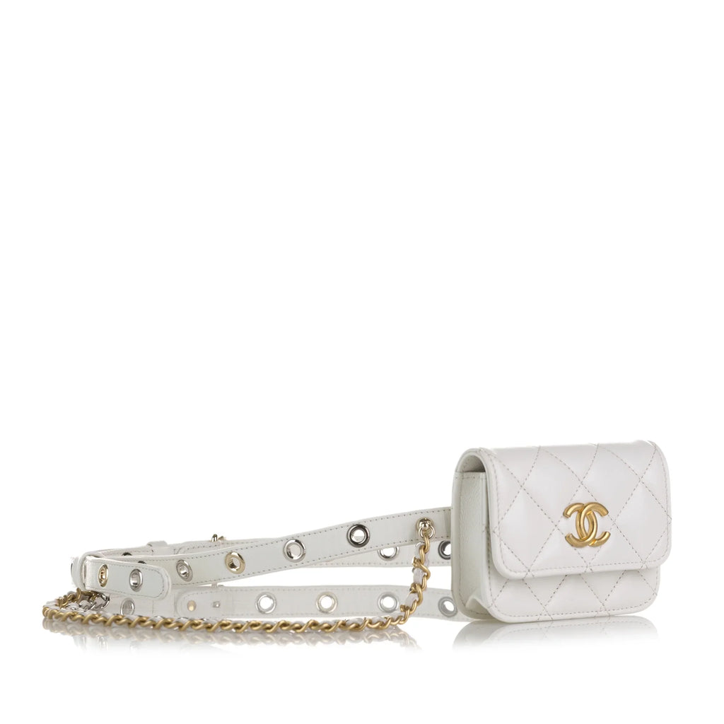 Lambskin Belt Pre-Owned Unisex White Chain Bag Leather Authenticated Punk (Good)