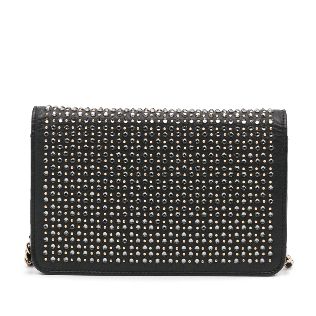 Leather (Good) Unisex Studded Calf on Black Authenticated Crossbody Wallet Pre-Owned Chain Bag