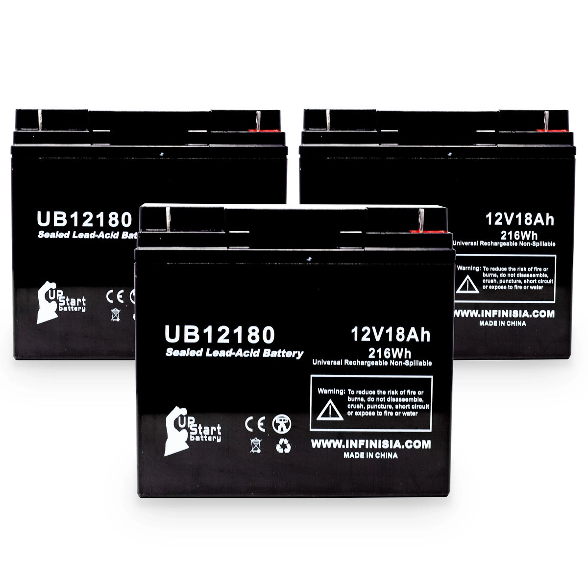 18000mAh, BATTERY 3x - (12V, Replacement SLA) 18Ah, OF GP12170B1 Compatible CSB Battery Sealed AMERICA - Pack UB12180 Acid AGM, Terminal, Universal Lead T4 Battery