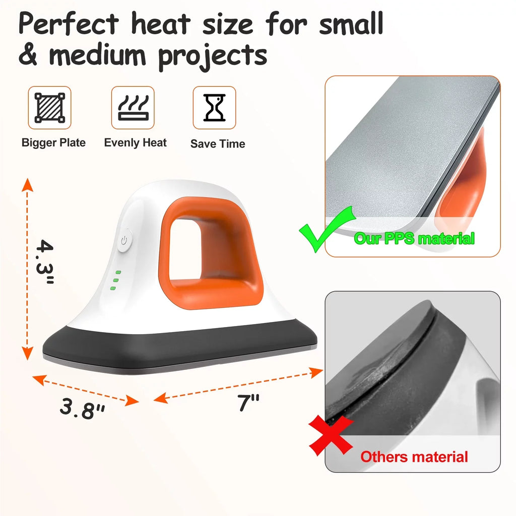 Portable Machine Bags, Machine Transfer Press Heating for * with Fast 3.8" Mini Iron T-Shirt Clothes in Orange Hat 7" Heat Heat