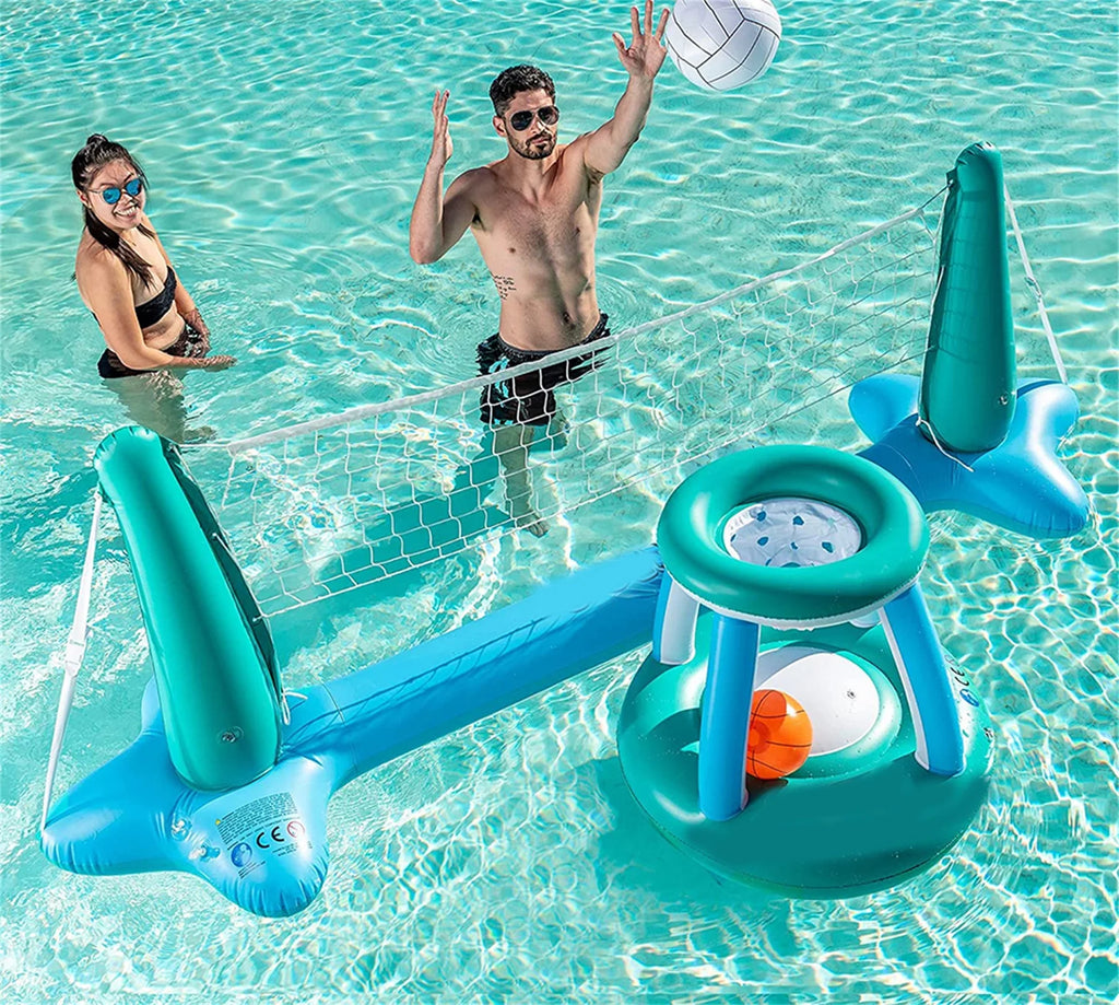 Set & Pool Volleyball Basketball Balls Float Inflatable Net Hoops