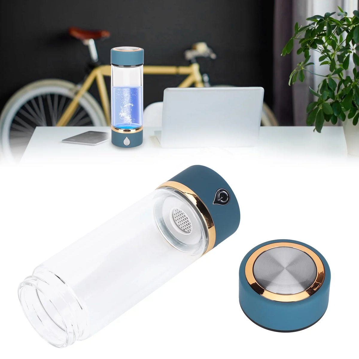 Portable Water Hydrogen USB Generator Maker 380ml Machine Water Hydrogen Bottle Blue