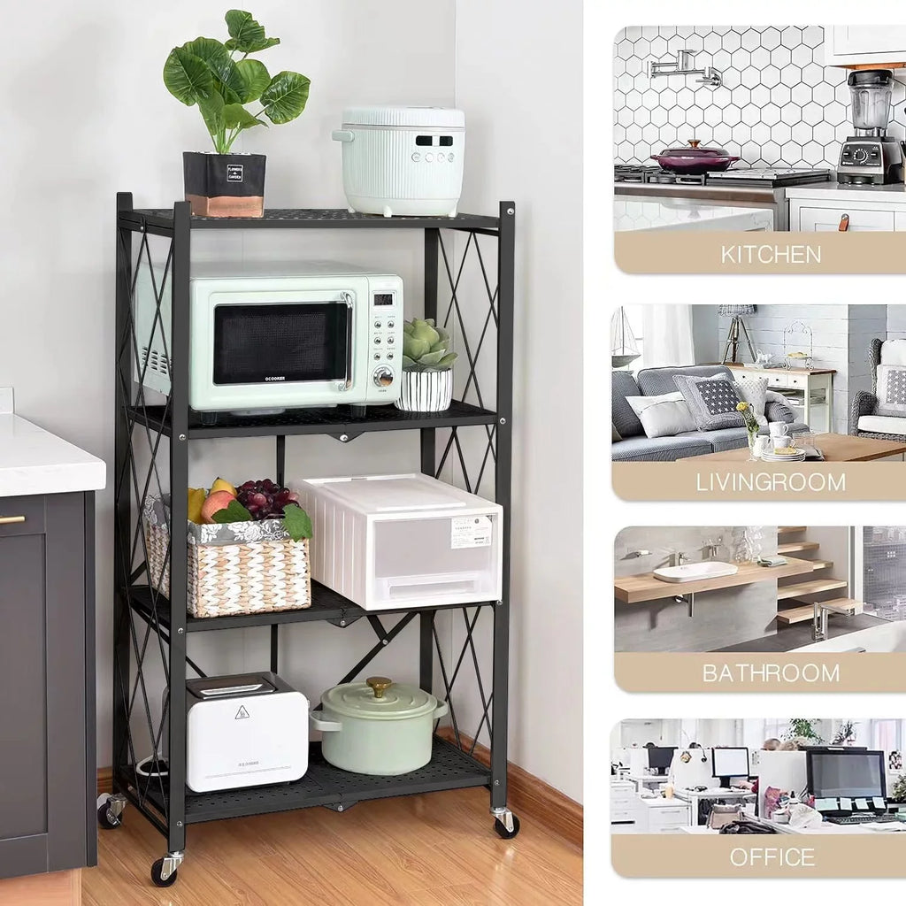 Hooks, Shelf Foldable Shelf, Shelf, SUGIFT Metal 3 Duty with Kitchen Black 4-Tier Heavy Storage