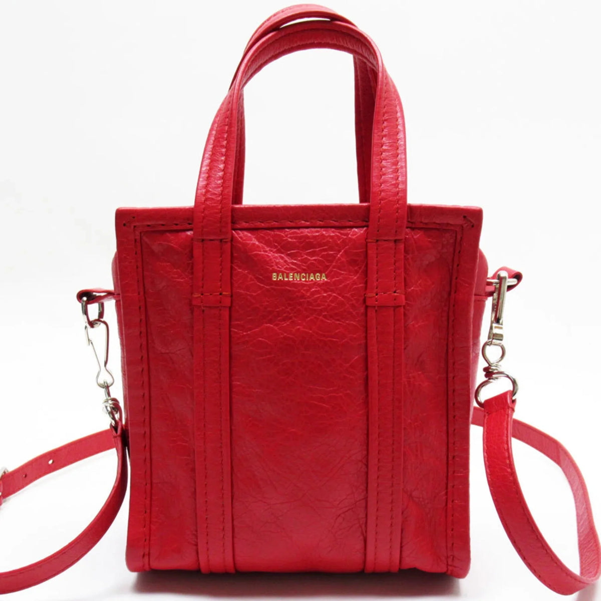 Red (Good) Shoulder Leather Ladies Pre-Owned Bazaar Handbag Bag BALENCIAGA XXS Shopper Silver
