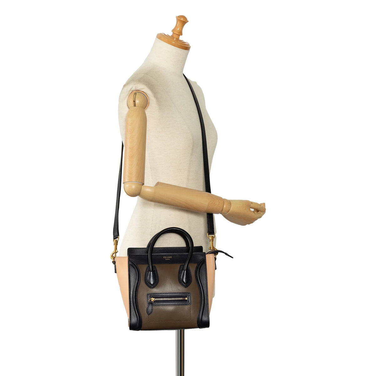 Tricolor Luggage Tote Authenticated Calf Pre-Owned Brown Satchel Leather Celine Nano Unisex (Good)