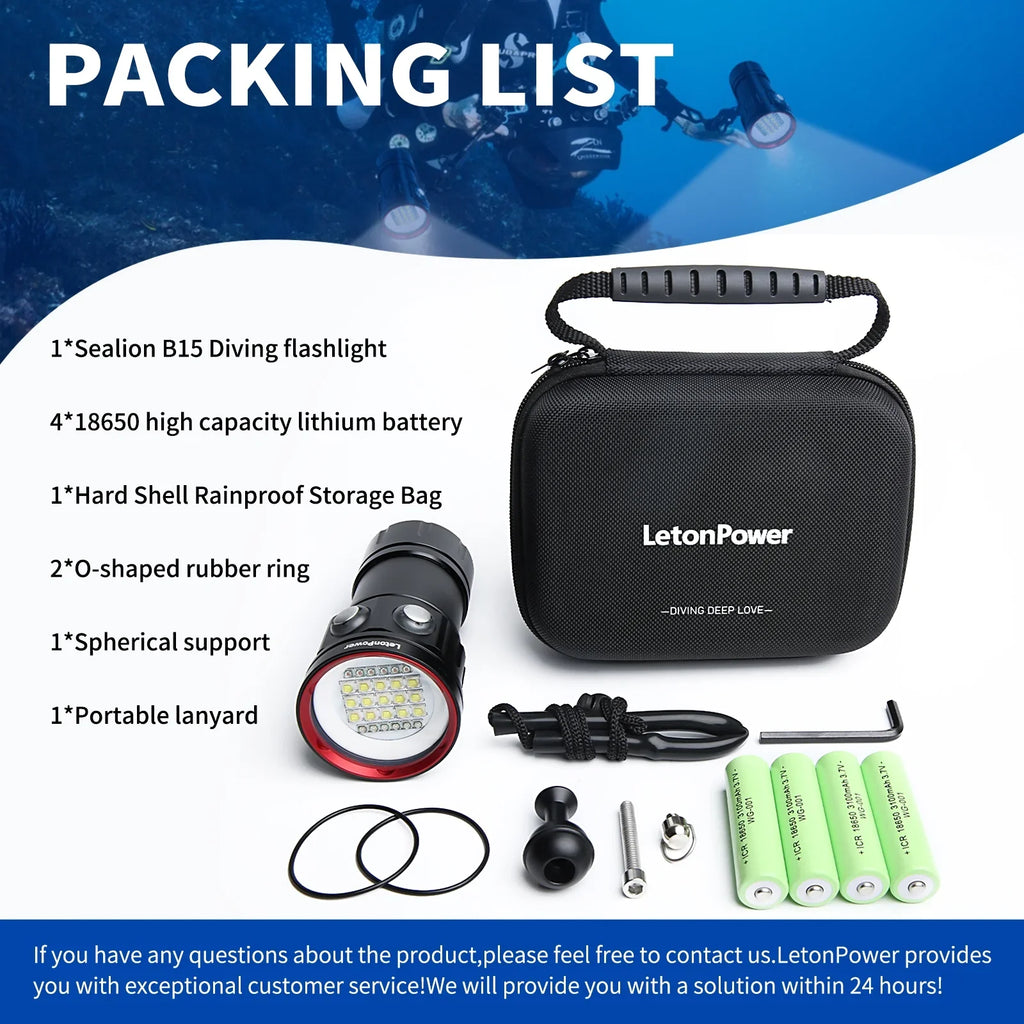 Light 8000Lumens for Video Lights Shooting Flashlight B15 Scuba Flashlight Video Dive Sports,Underwater Underwater 80m Underwater Under Water Photography and Dive Light Diving