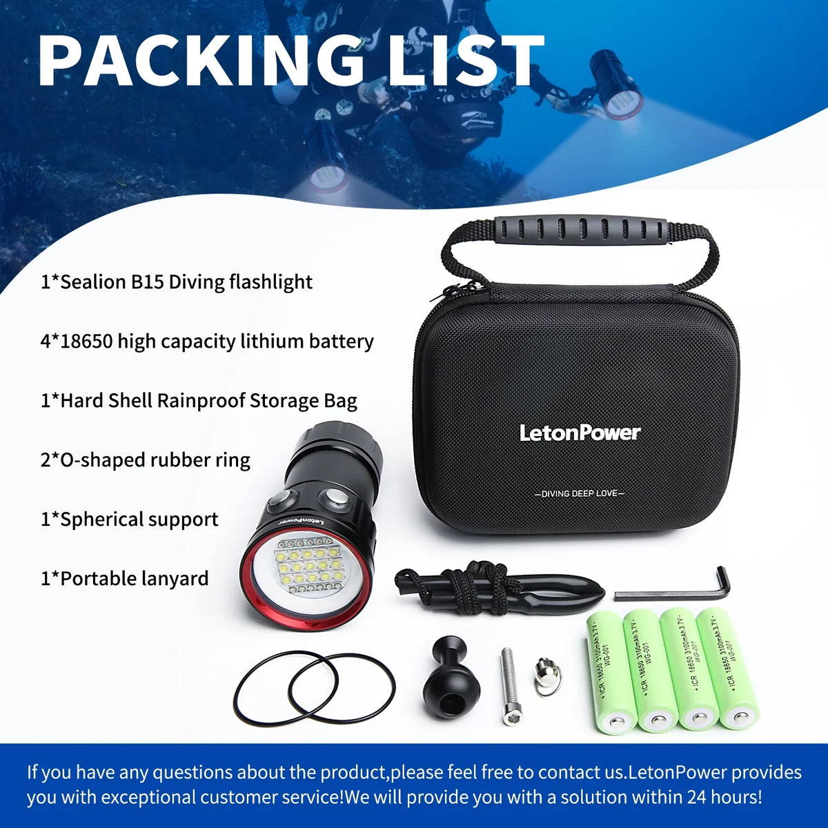 Light 8000Lumens for Video Lights Shooting Flashlight B15 Scuba Flashlight Video Dive Sports,Underwater Underwater 80m Underwater Under Water Photography and Dive Light Diving