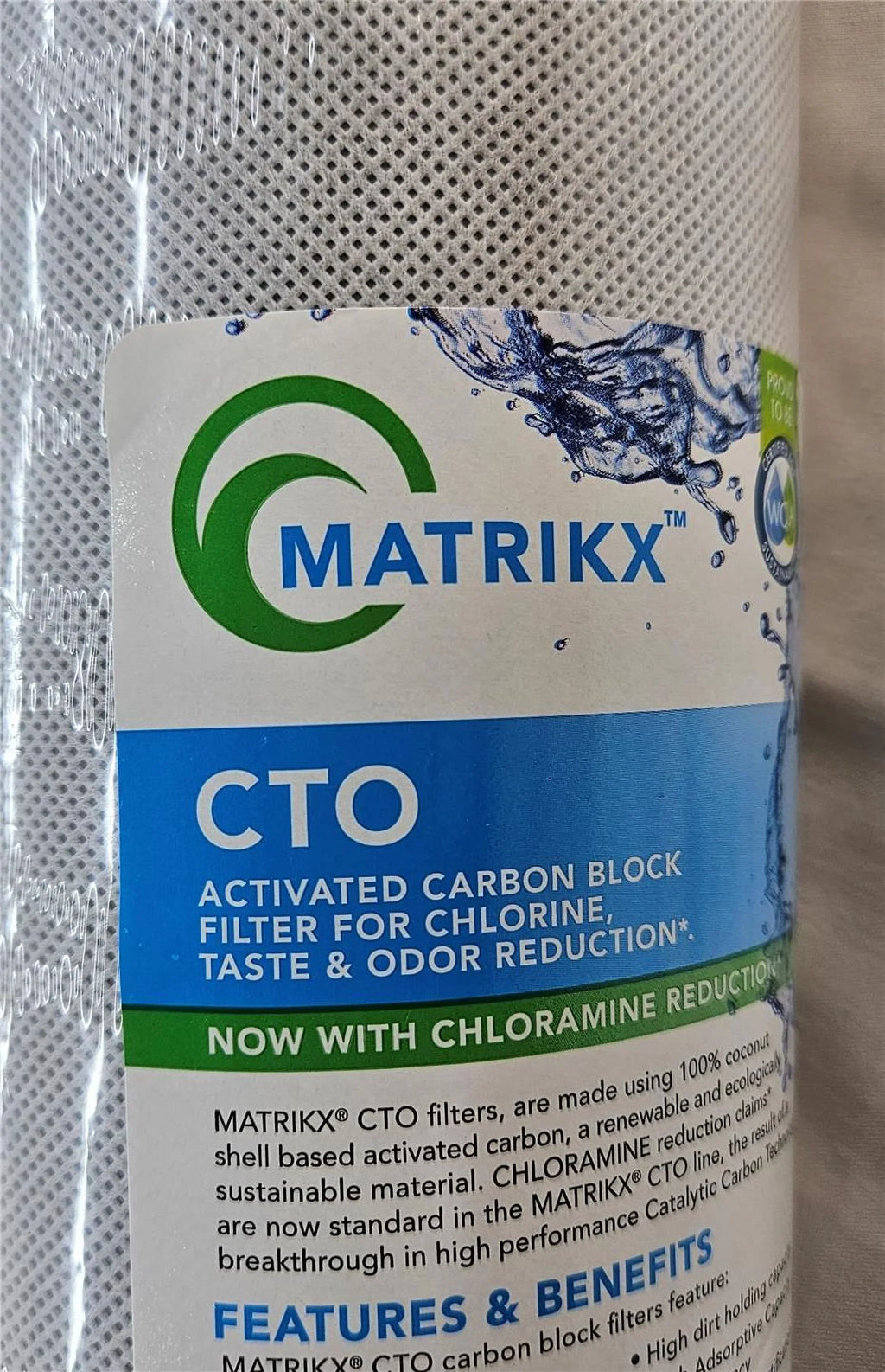 MatriKX Filter Carbon Block Micron CTO 5 (32-450-20-GREEN) Chlorine 20"x4.5" Reduction