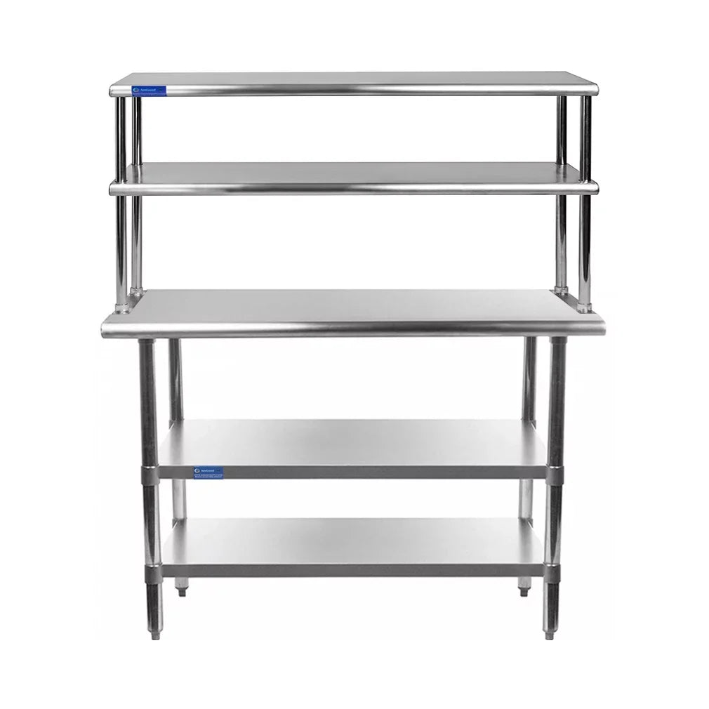 Stainless With 72" Prep Wide Shelves Work Metal Double Tier & Kitchen Steel x 18" Overshelf 12" Two | Table Shelving | Combo Table