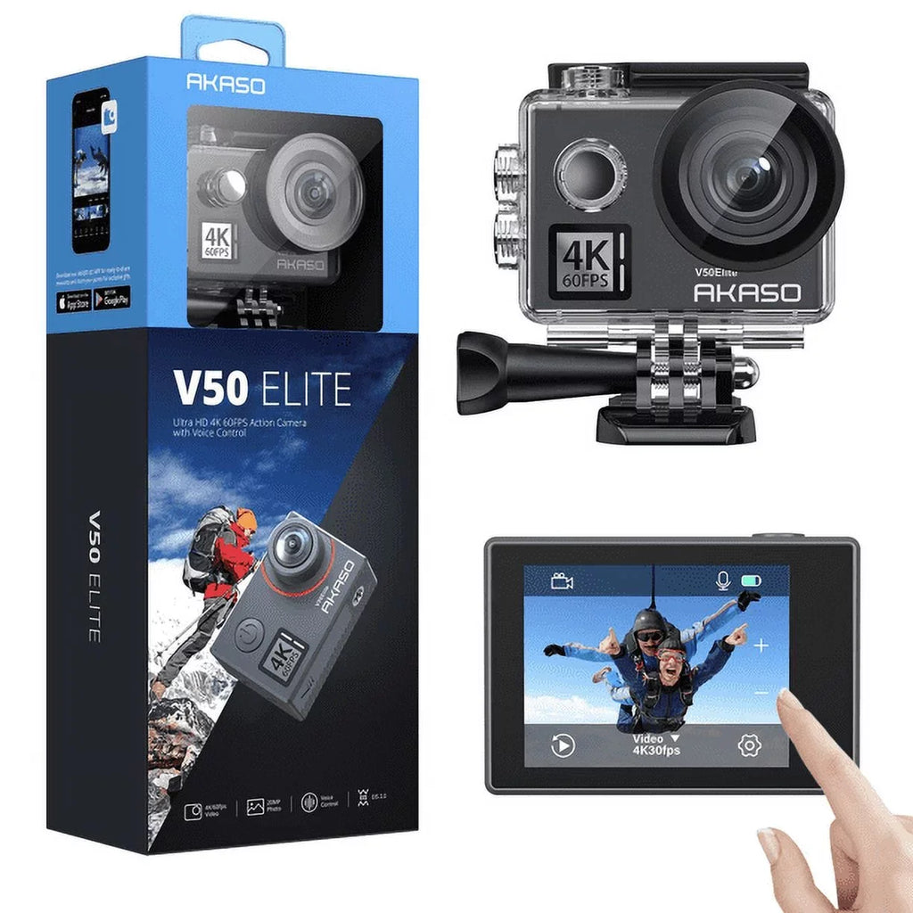 Touch with Helmet 131ft V50 Action 2.0 AKASO Screen EIS Camera, Accessories Zoom 4K Underwater Camera Sports 60fps and Elite 8X Camera