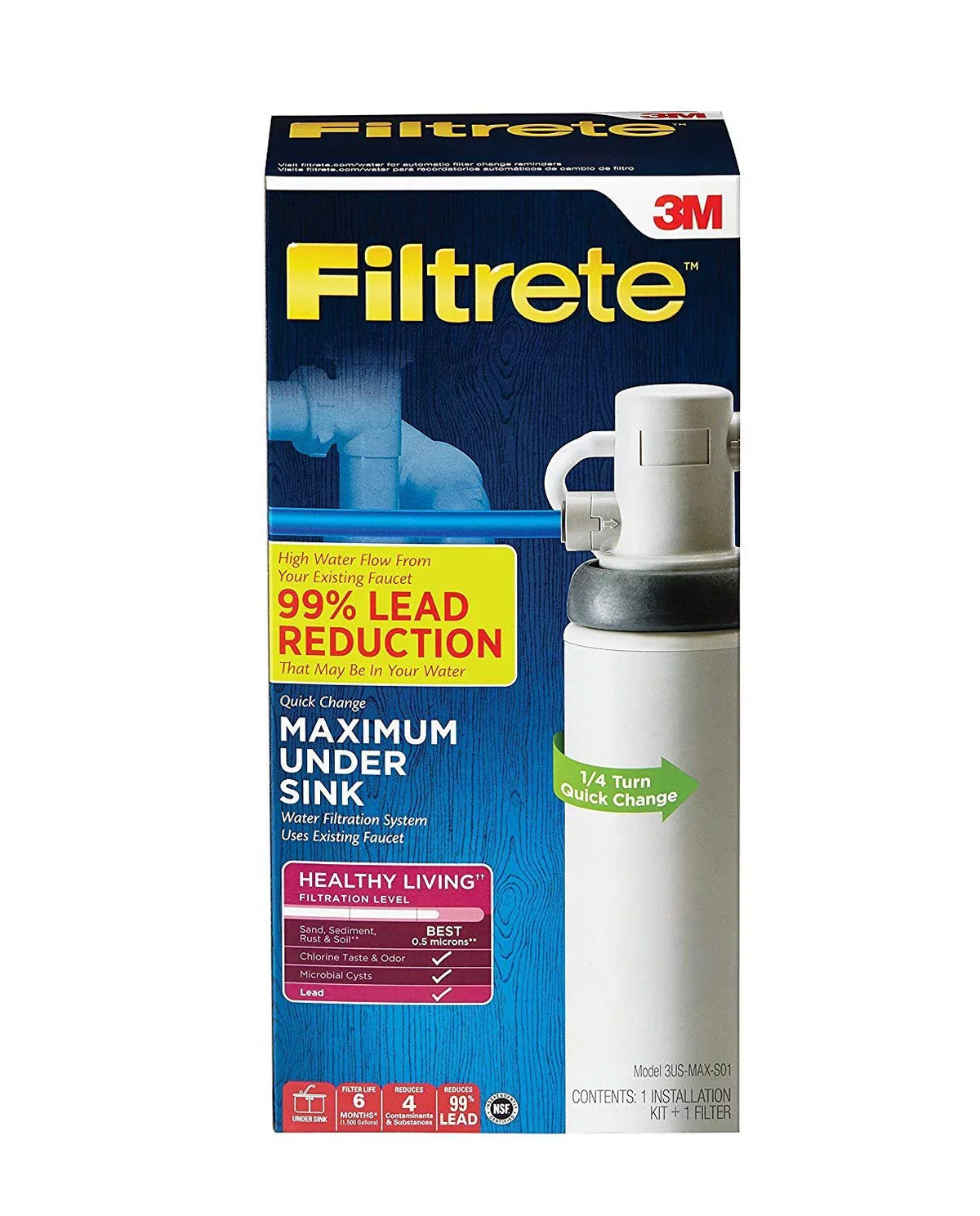 to Under Water Reduces Maximum Filtration More Much Lead 3US-MAX-S01 Filtrete System, + 99% Sink Install, Easy