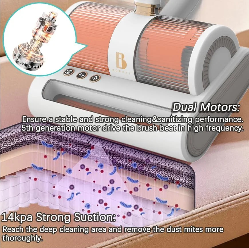 Hair,Crumbs,Dust, removes | Vacuum eliminates Bed and Cleaner with Allergens/Mite,14kpa Dual HEPA Pet, Allergen for Strong Ultrasonic | VC0011 Handheld UV Allergies Beating Vacuum True Motors