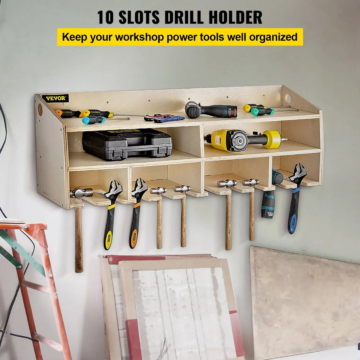 Mounted Wall Holder Wall Tool Power Tool BENTISM Slots 2-shelf Drill Organizer 10