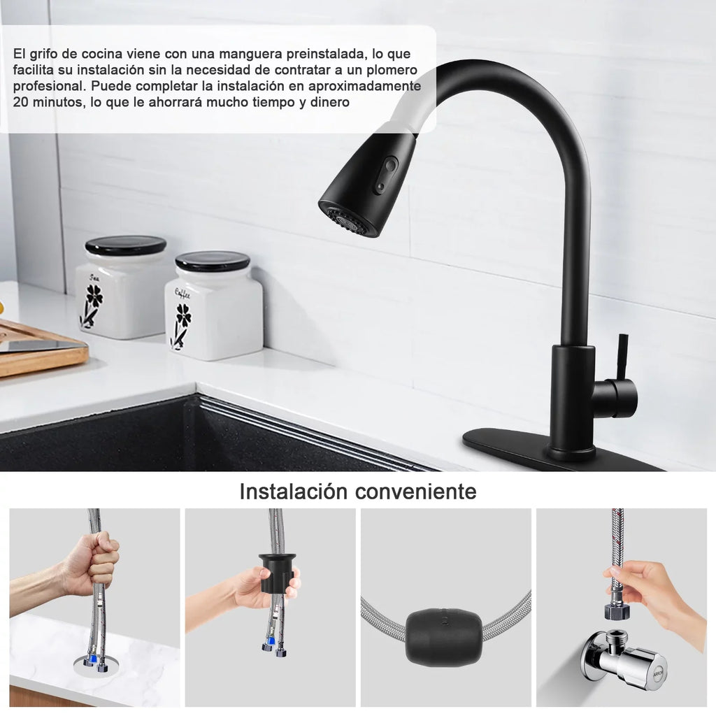 High RV, Bar, with Faucets Single Handle for Kitchen Kitchen Stainless Deck Faucet Silver Commercial Faucet Kitchen, Kitchen Arc Sink Plate, Modern Steel with Pull Sprayer, Down