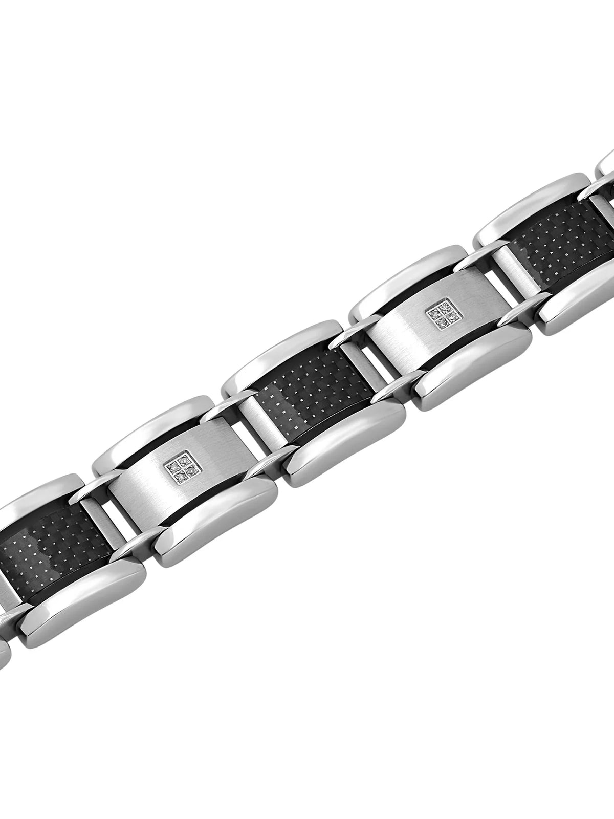 wristband, Carbon 9" Black Men's Steel Stainless and Fiber Accent Diamond