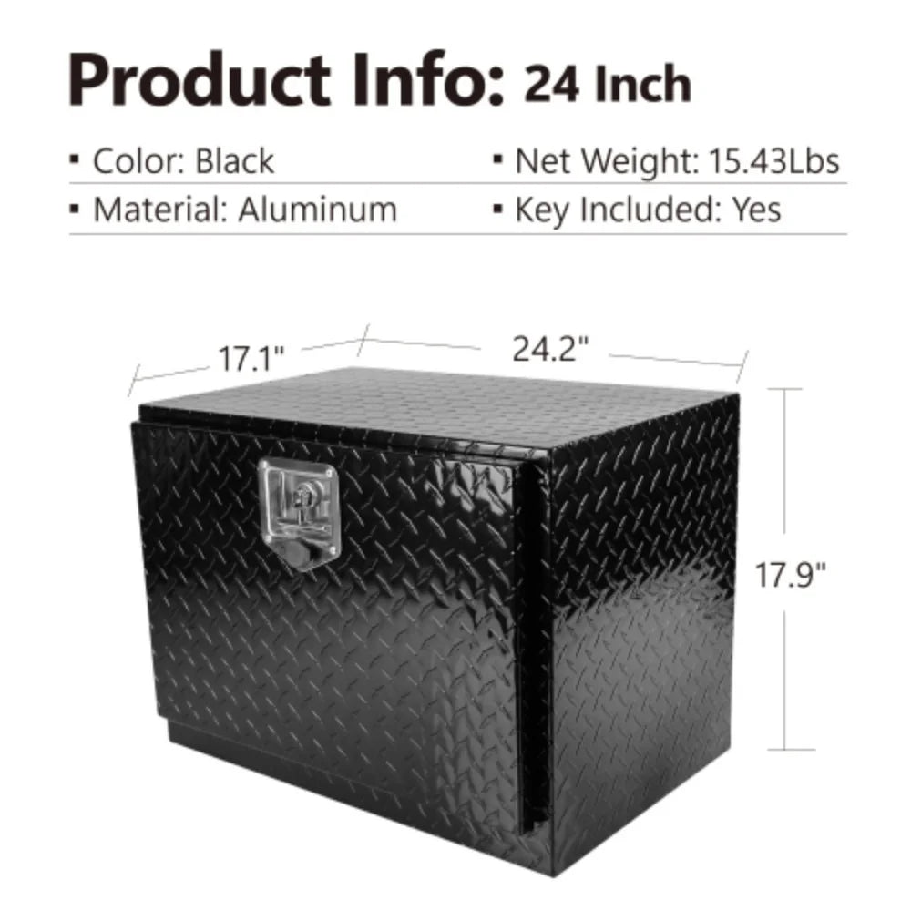Aluminum box + Square 24"(24.2"×17.1"×17.9") + Black Plated Up Stripes RV 24 Square Organizer Tool Black Inch Waterproof and Box Toolbox Keys with Trailer Bed + Storage Truck Pick Lock Aluminum -