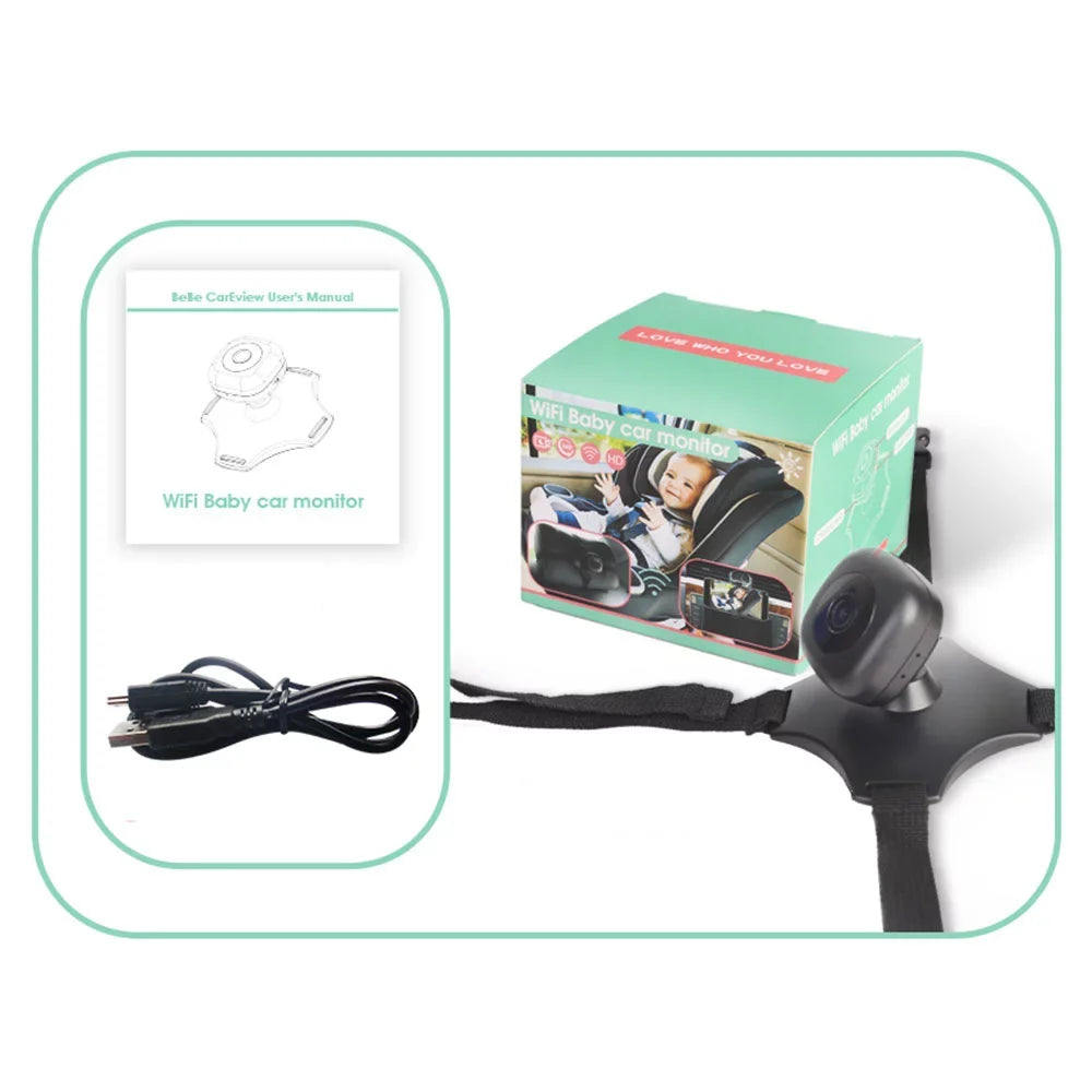 360° WiFi Night Vision Car Camera, Mirror Powered Car Baby Tomshoo Rotation Monitor Baby USB