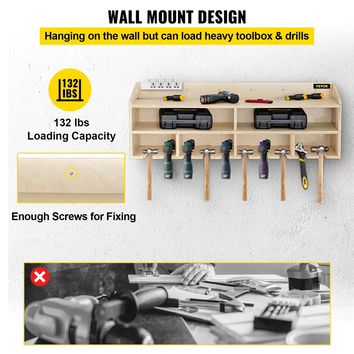 Mounted Wall Holder Wall Tool Power Tool BENTISM Slots 2-shelf Drill Organizer 10