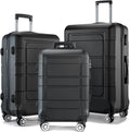 3 Lightweight 24'' inch Suitcase Hardshell (Black) ABS/PC and with Sets Spinner Luggage Sets Piece Code Suitcase Lock 28 Wheels 20'' Durable Travel