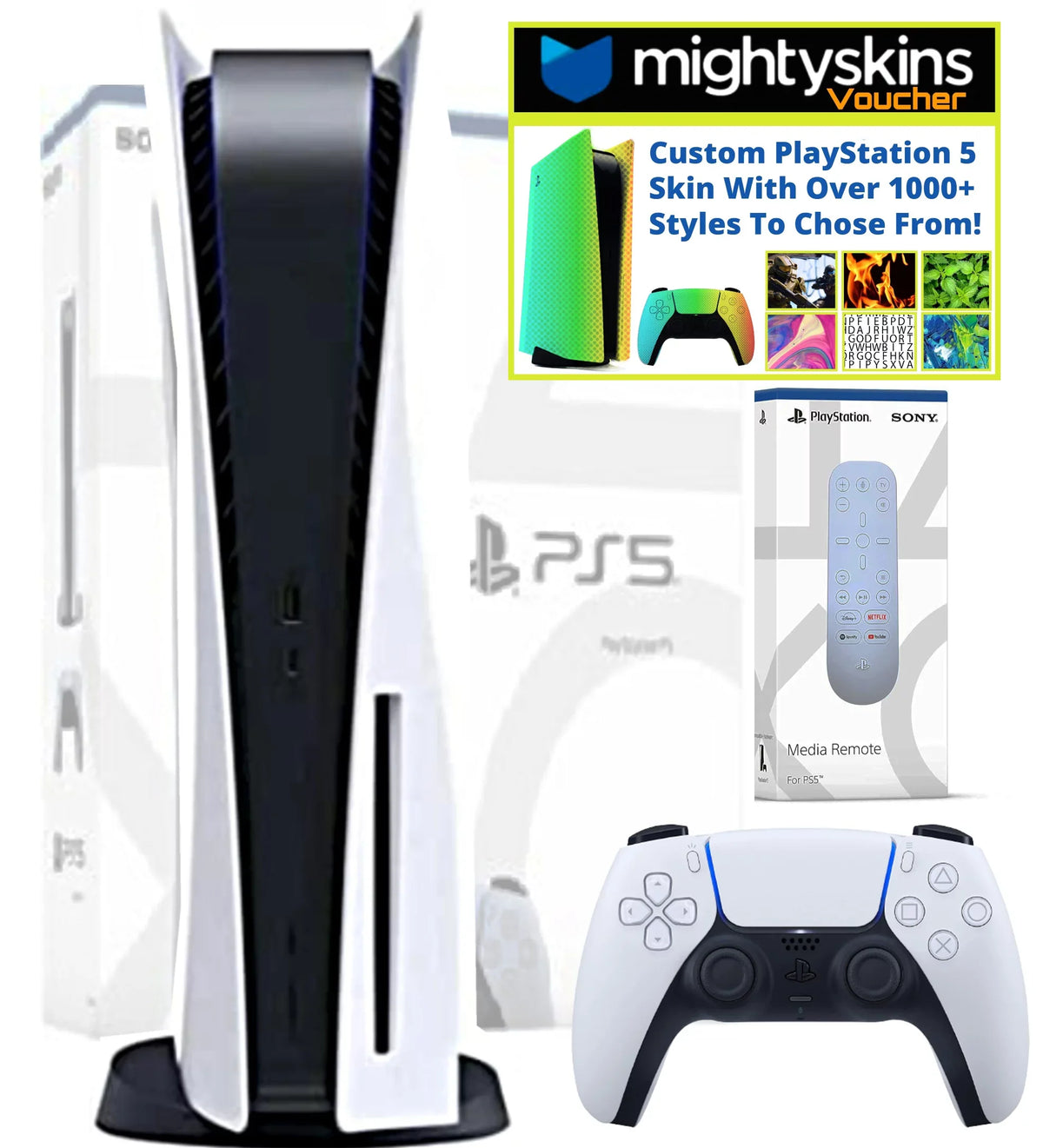 Custom Console Bundle Media 5 MightySkins Voucher PlayStation & With Skin Bundle Limited Disk Edition PS5 Remote PS5