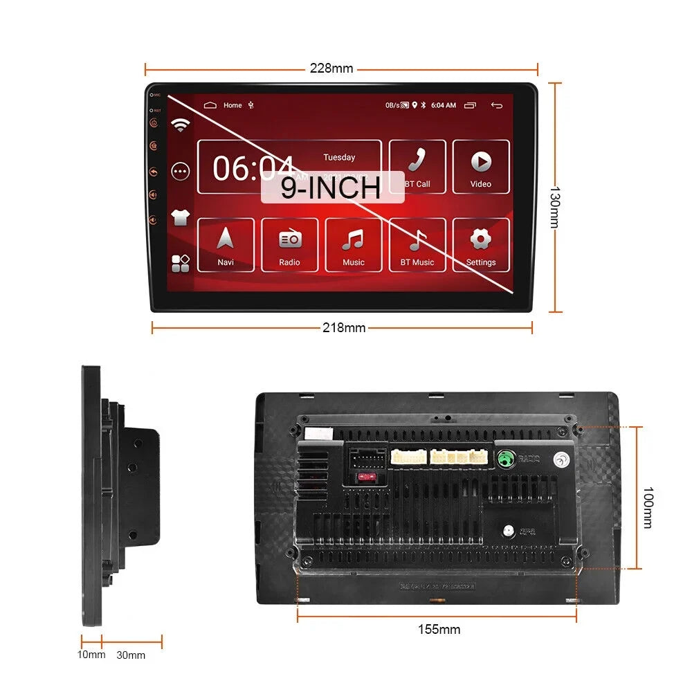 DSP Universal Wireless Stereo in-Dash 1280X720 Din 9" Double QLED Carplay Screen Auto Multimedia Android GPS Navigation Head Store,YouTube Car Player,Weather,Play Android Radio Unit 4+32G AM/FM