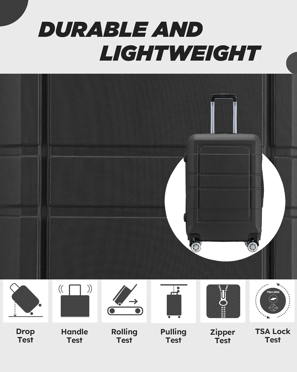 3 Lightweight 24'' inch Suitcase Hardshell (Black) ABS/PC and with Sets Spinner Luggage Sets Piece Code Suitcase Lock 28 Wheels 20'' Durable Travel