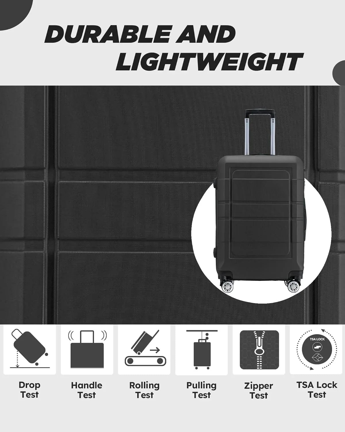 3 Lightweight 24'' inch Suitcase Hardshell (Black) ABS/PC and with Sets Spinner Luggage Sets Piece Code Suitcase Lock 28 Wheels 20'' Durable Travel