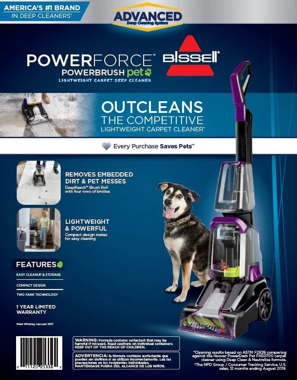 Force Carpet Pet Washer Power Power - Lightweight Brush 2910