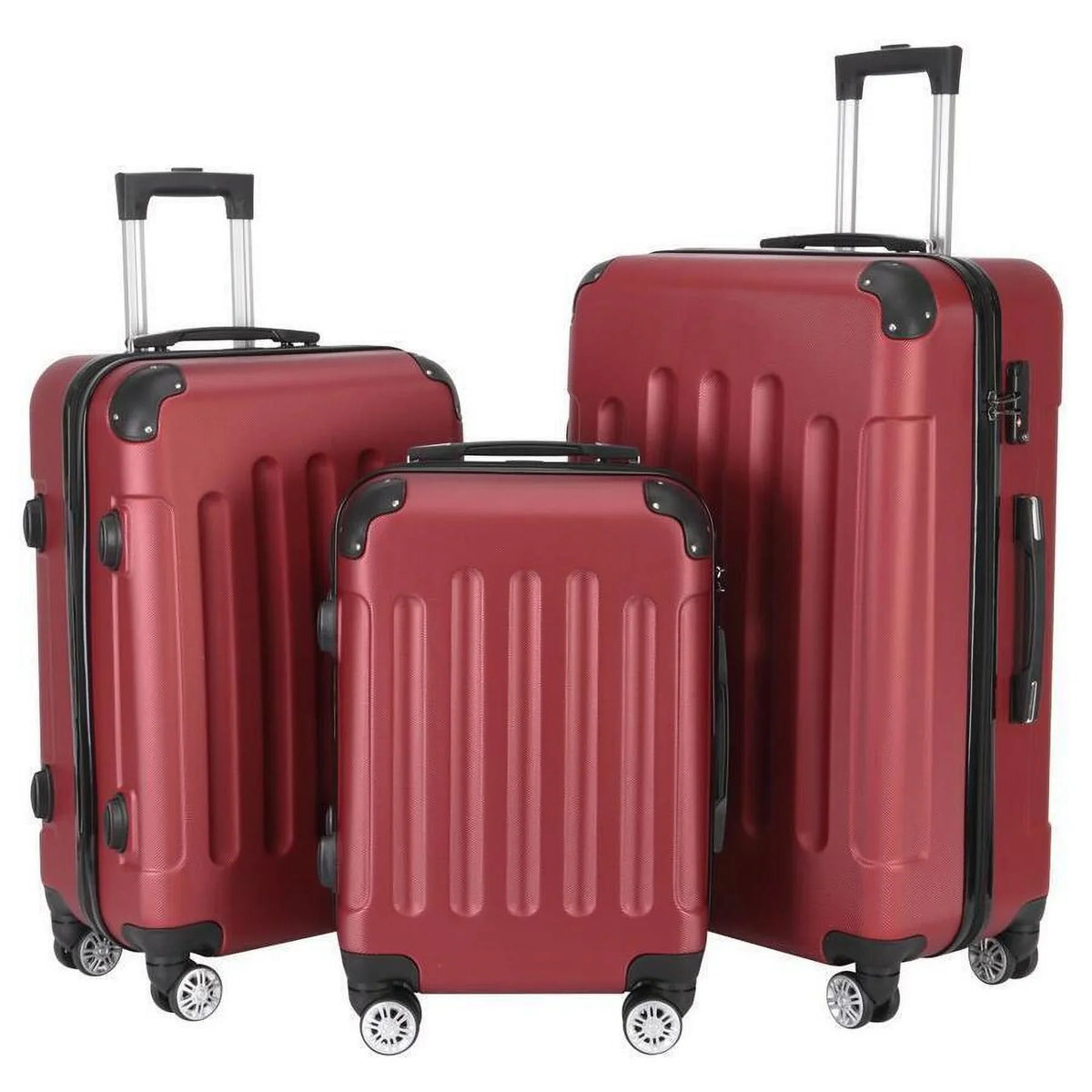 with Set Wine Luggage 3-Piece TSA Lock, Trolley Red, ABS