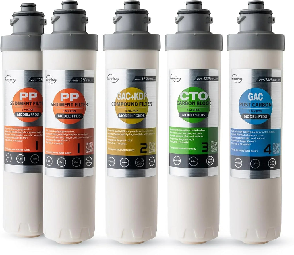 Pack DS4S, Carbon & Block for Set Replacement Filter Supply Filter, Filter F5DS 1-Year Filter, and Composite iSpring Carbon Sediment Post Cartridge DS4B Filter