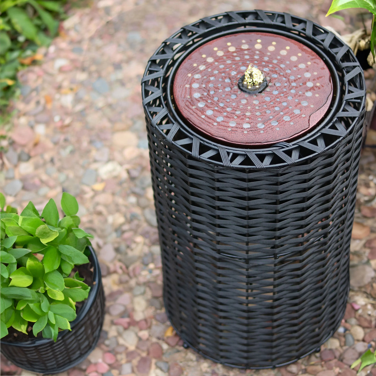 Lights Plastic Cylinder Fountain 20.5" with - Sunnydaze LED Wicker