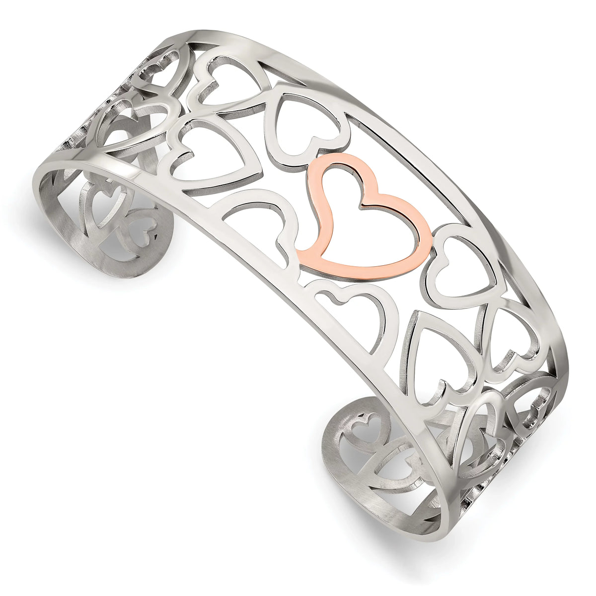 Hearts Cuff Primal Steel Stainless Rose Steel Bangle Plated IP