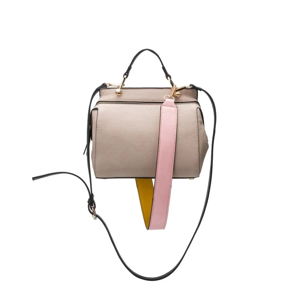 Satchel, Melie Multi Color-bock Bianco Bone Leather Vegan Noelle