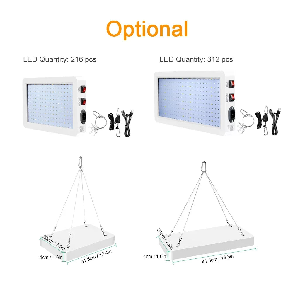 Abanopi Seedlings Plants 312 Spectrum for 2000W and Switch Bloom Greenhouse IP65 LED Veg Waterproof LEDs Indoor for Flowers Full Dual Plant Growing Grow Lamps Light Hanging