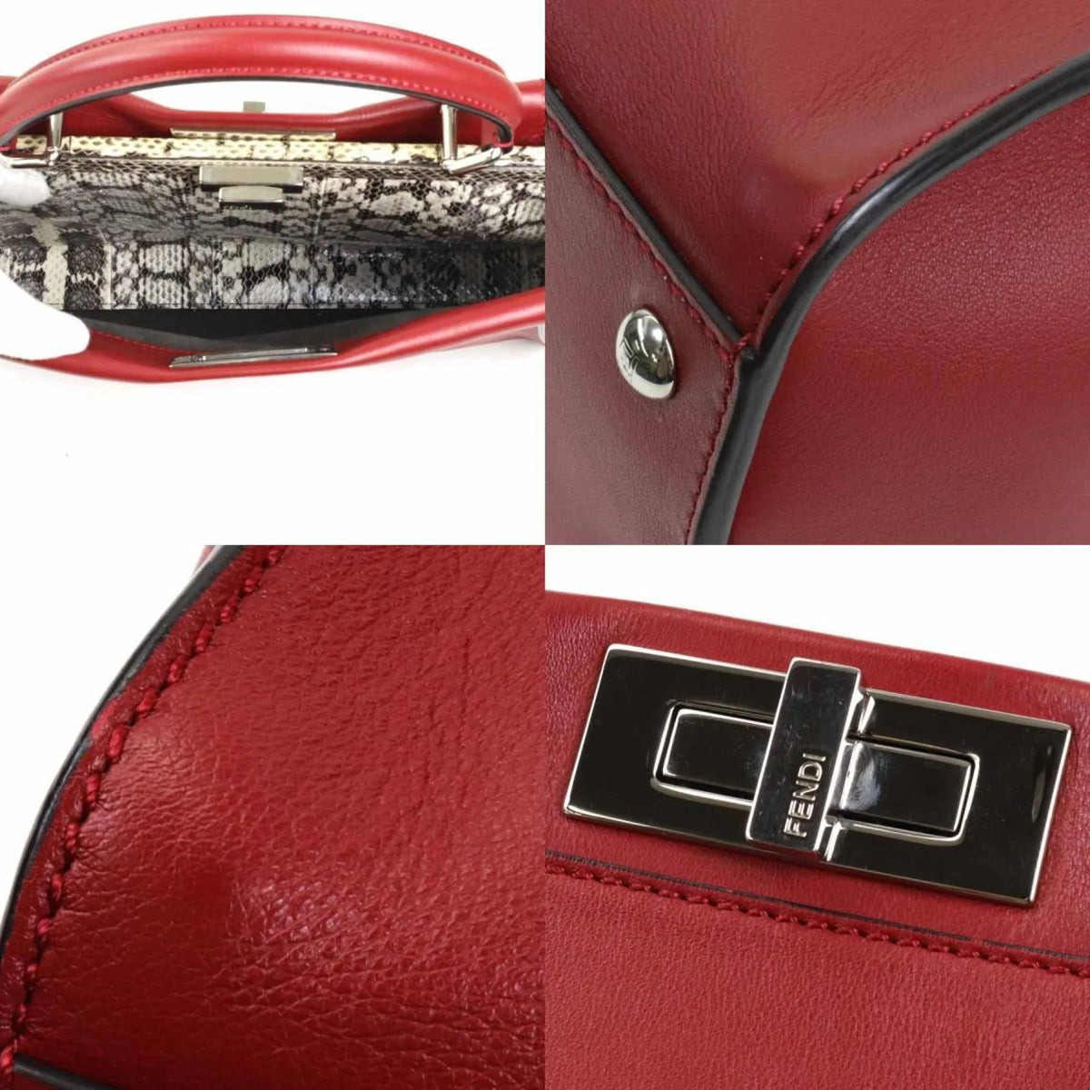 Fendi Dark Leather Pre-Owned (Good) Red Peekaboo Bag Women's Silver FENDI Handbag Shoulder