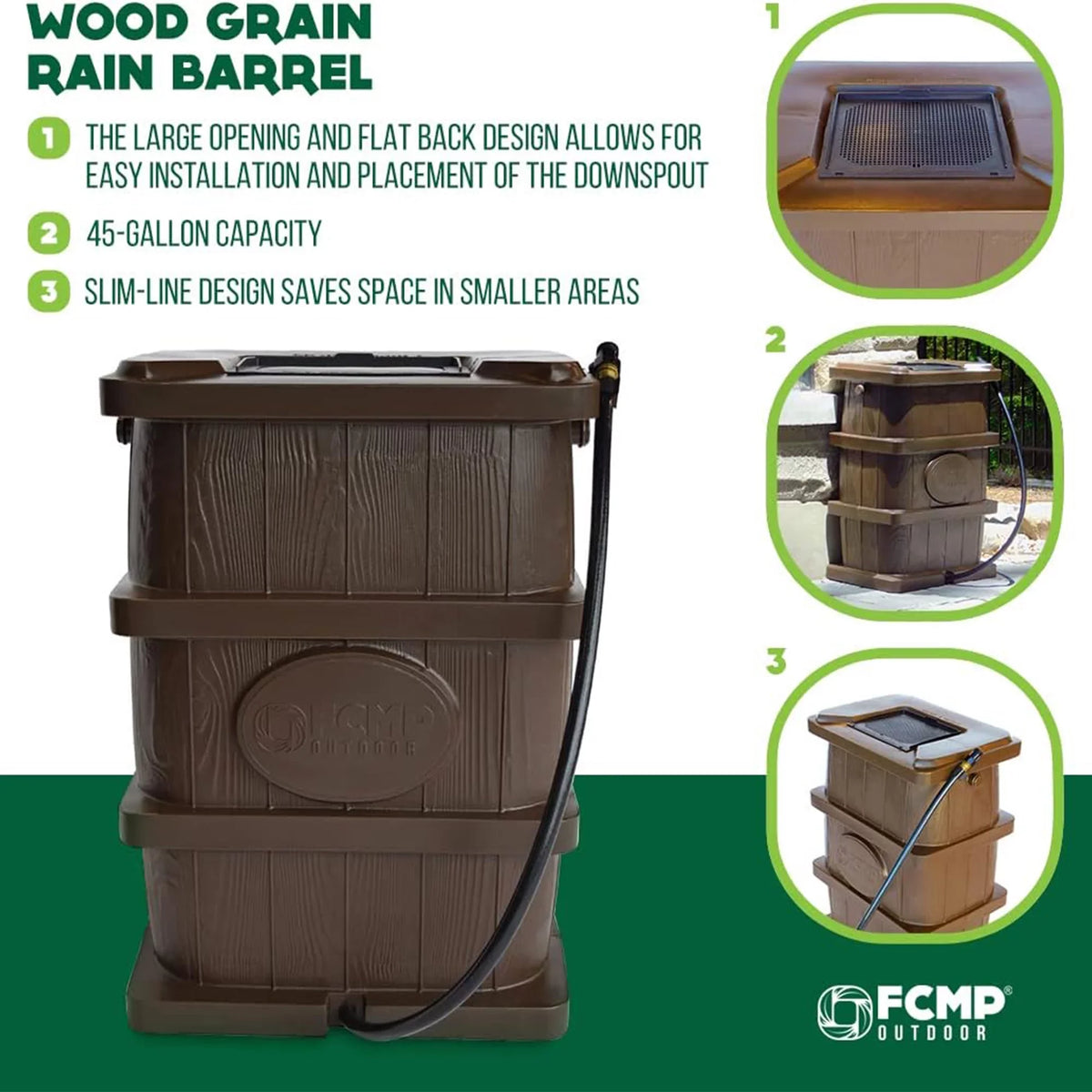 Outdoor Grain WG4000-GRY Rain Water Home Catcher Outdoor FCMP Wood Barrel