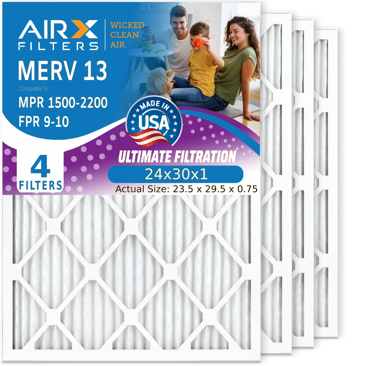 HVAC by - Pleated AIRX Filter & AC Premium 24x30x1 CLEAN 2200 MERV FPR Comparable Filters Electrostatic 9 Made WICKED MPR 4 Conditioner AIR. 13 Filter Furnace 1500 Pack FILTERS USA 24x30x1 Air to Air